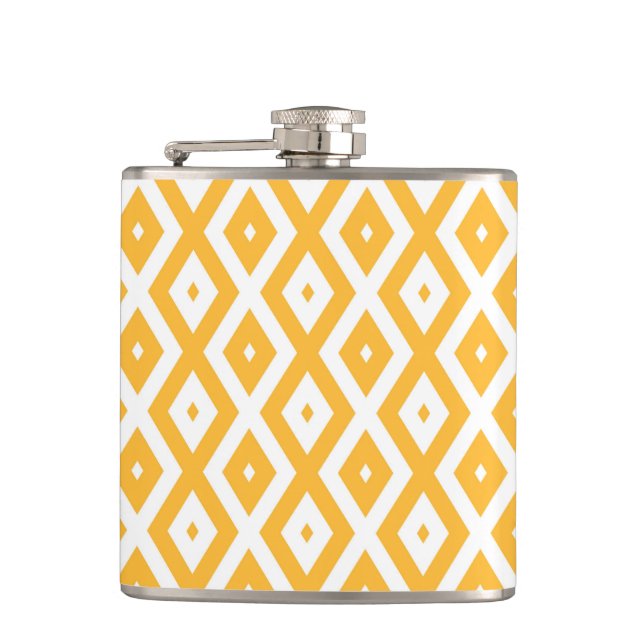 Sunny yellow and white diamond pattern flask (Front)