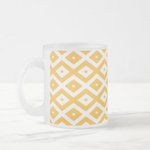 Sunny yellow and white diamond pattern frosted glass coffee mug