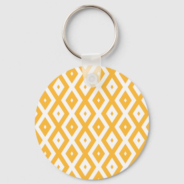 Sunny yellow and white diamond pattern keychain (Front)