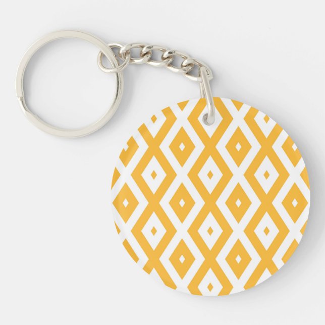 Sunny yellow and white diamond pattern keychain (Front)