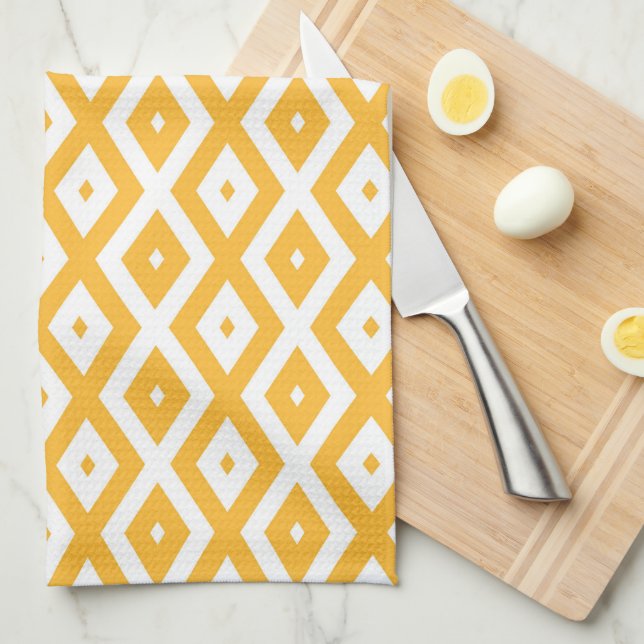 Sunny yellow and white diamond pattern kitchen towel (Quarter Fold)