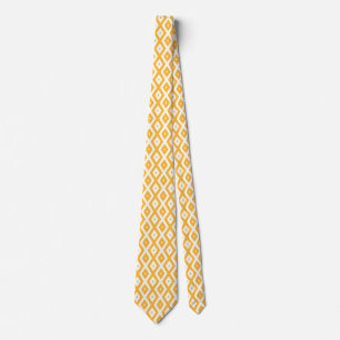 Sunny yellow and white diamond pattern neck tie