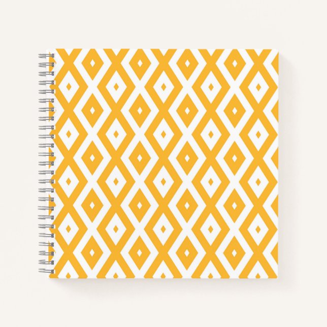 Sunny yellow and white diamond pattern notebook (Front)