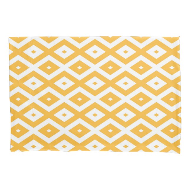 Sunny yellow and white diamond pattern pillow case (Front)