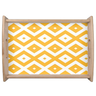 Sunny yellow and white diamond pattern serving tray