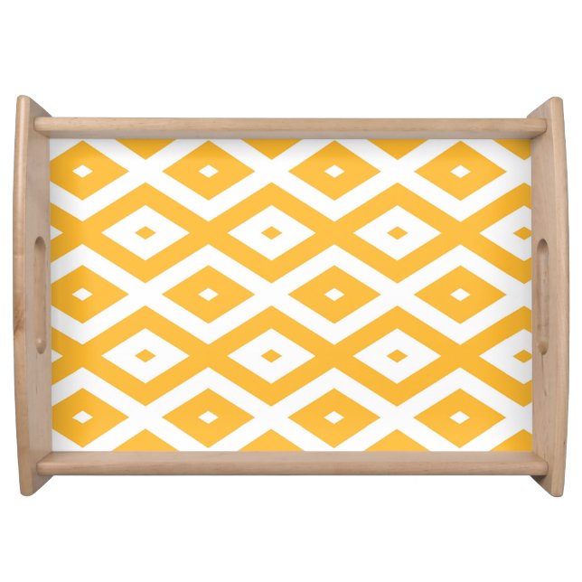 Sunny yellow and white diamond pattern serving tray (Front)