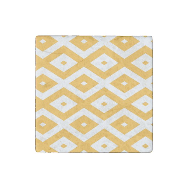 Sunny yellow and white diamond pattern stone magnet (Front)