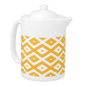 Sunny yellow and white diamond pattern teapot