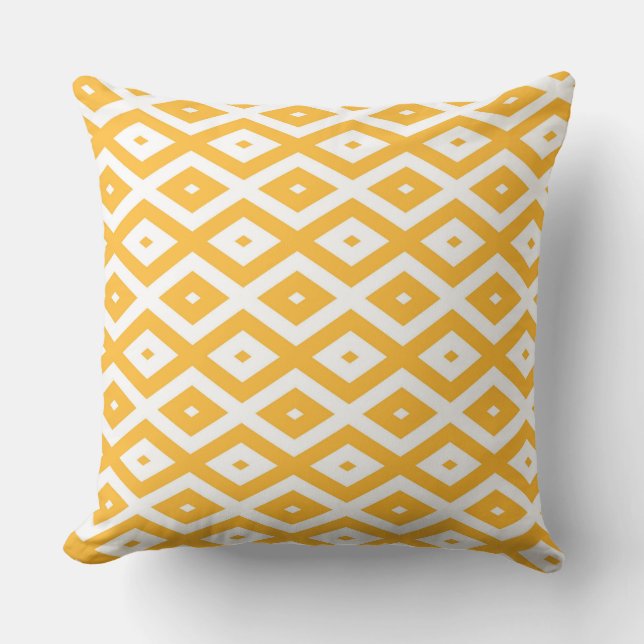 Sunny yellow and white diamond pattern throw pillow (Front)