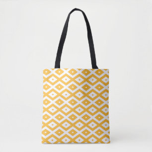 Sunny yellow and white diamond pattern tote bag