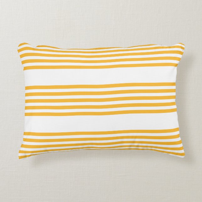 Sunny yellow and white five stripe pattern accent pillow (Front)