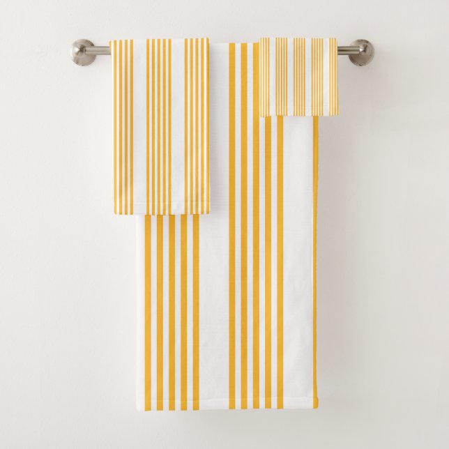 Sunny yellow and white five stripe pattern bath towel set (Insitu)