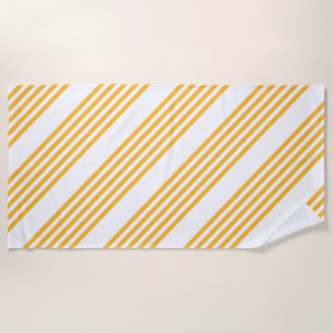 Sunny yellow and white five stripe pattern beach towel
