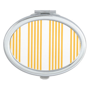Sunny yellow and white five stripe pattern compact mirror