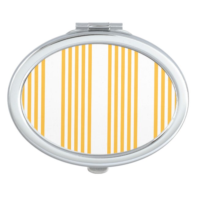 Sunny yellow and white five stripe pattern compact mirror (Front)