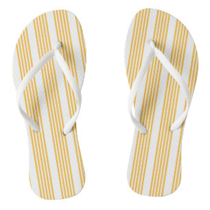 Sunny yellow and white five stripe pattern flip flops