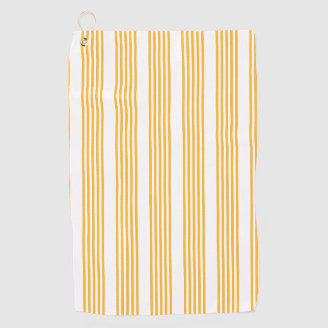 Sunny yellow and white five stripe pattern golf towel (Front)