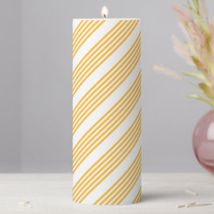Sunny yellow and white five stripe pattern pillar candle