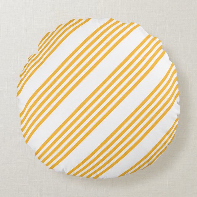 Sunny yellow and white five stripe pattern round pillow (Front)