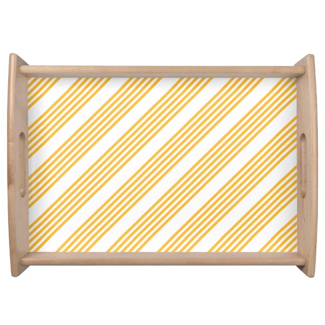 Sunny yellow and white five stripe pattern serving tray (Front)