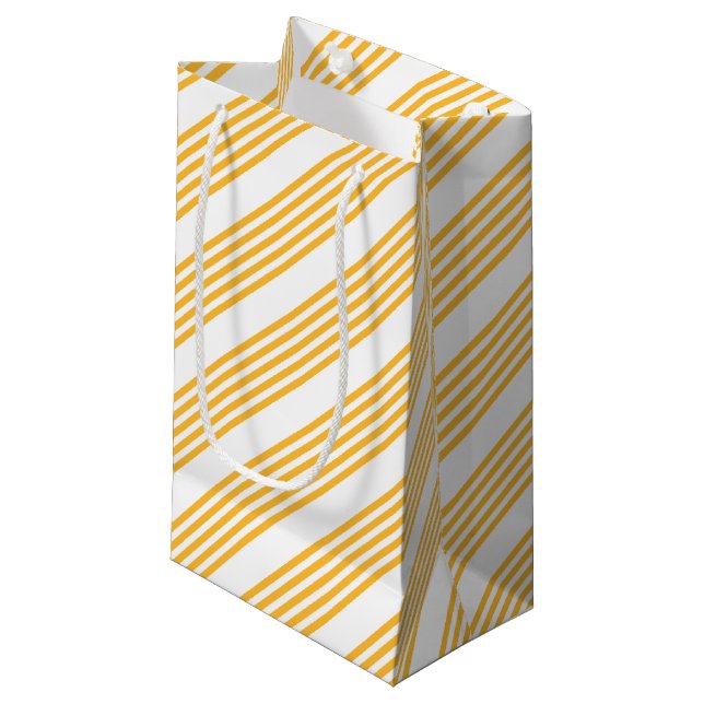 Sunny yellow and white five stripe pattern small gift bag (Front Angled)