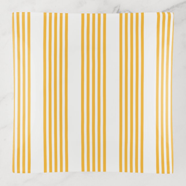 Sunny yellow and white five stripe pattern trinket tray (Front)
