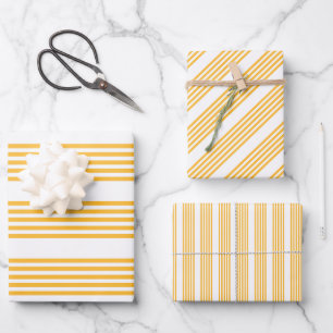 Sunny yellow and white five stripe pattern wrapping paper sheets