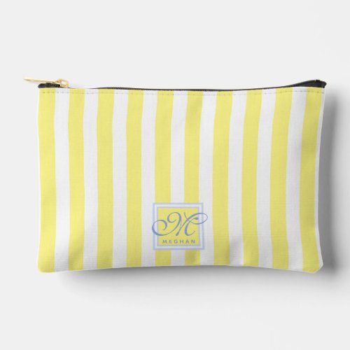 Sunny Yellow and White Stripes _ Monogrammed Accessory Pouch