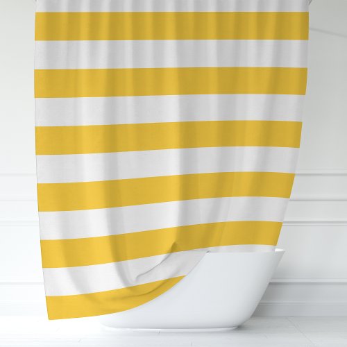 Sunny Yellow and White Wide Stripes Shower Curtain