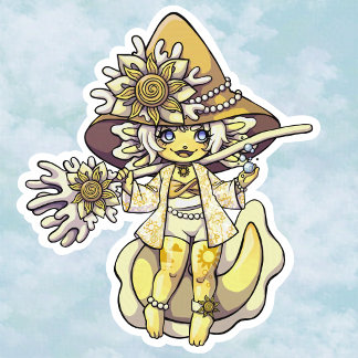 Sunny Yellow Axolotl Witch (Hexolotl) Sticker