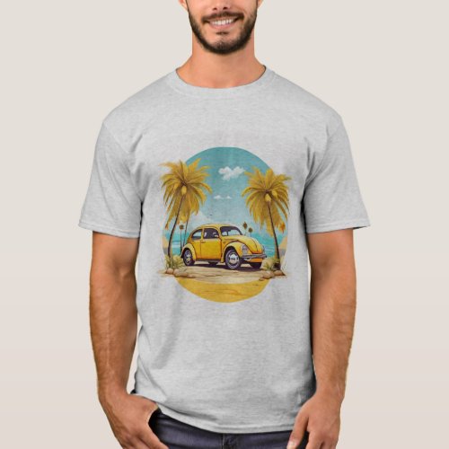 Sunny Yellow Beetle Beach Tee _ Vintage Coastal Vi