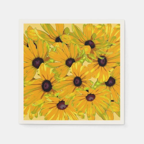 Sunny Yellow Black Eyed Susan Floral Paper Napkins