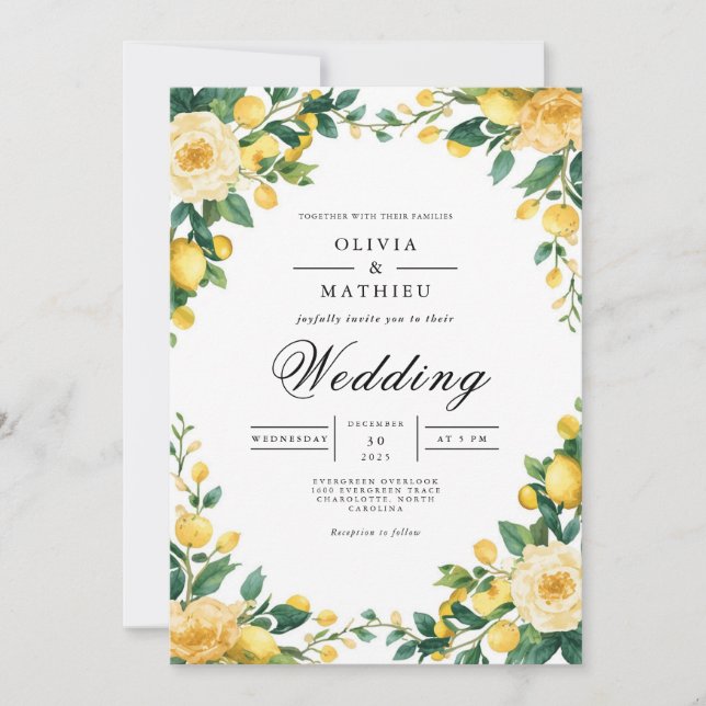 Sunny Yellow Botanical Bloom Wedding Invitation (Front)