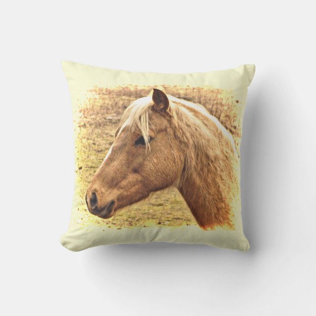 Sunny Yellow Brown Horse Animal Outdoor Pillow (Front)