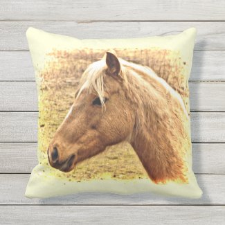 Sunny Yellow Brown Horse Animal Outdoor Pillow