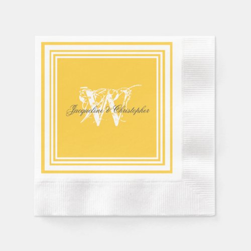 Sunny Yellow Chic Elegant Wedding Monogram Paper  Napkins