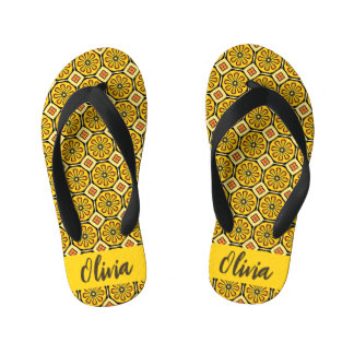 Sunny Yellow Citrus Bloom Kid's Flip Flops
