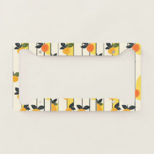 Sunny Yellow Citrus Fruit Print with Green Leaves License Plate Frame