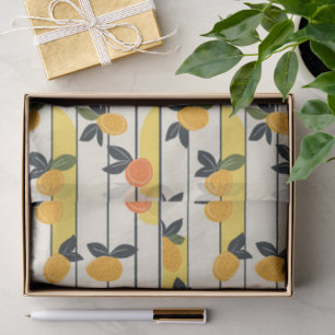 Sunny Yellow Citrus Fruit Print with Green Leaves Tissue Paper