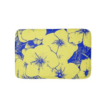 Sunny Yellow Cobalt Blue Floral Bathroom Mat by PattiJAdkins at Zazzle