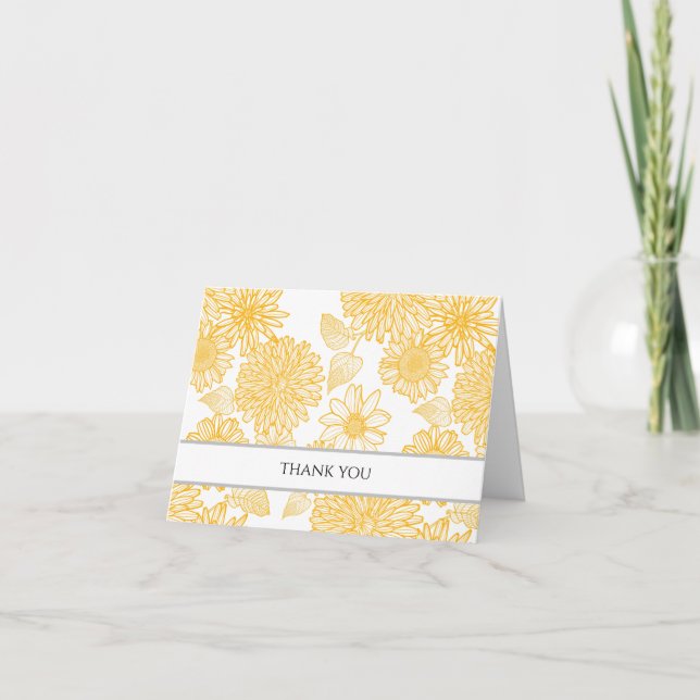 Sunny Yellow Dasies & Dahlias | Folded Thank You Card (Front)