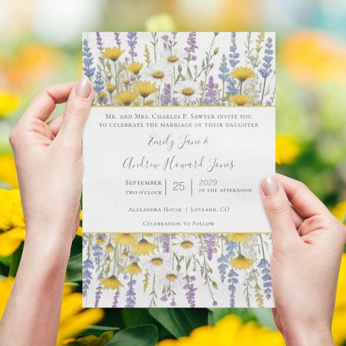 Sunny Yellow Elegance Lavender Love Wildflower Invitation