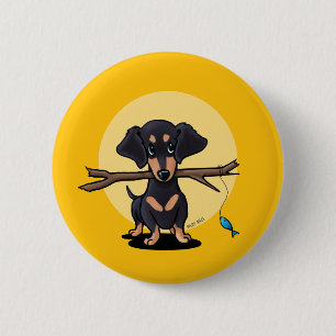 Sunny Yellow Fishing Doxie Dog Button