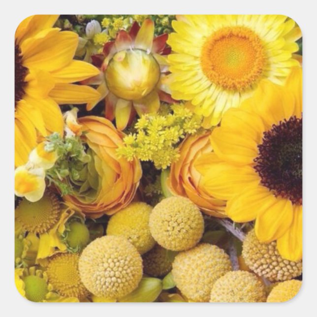 Sunny Yellow Flora Square Sticker (Front)
