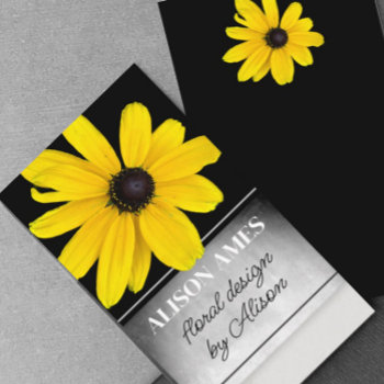 Sunny Yellow Flower Floral Design On Black  Business Card by annpowellart at Zazzle