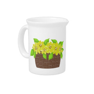 Sunny Yellow Flowers in a Basket Drink Pitcher