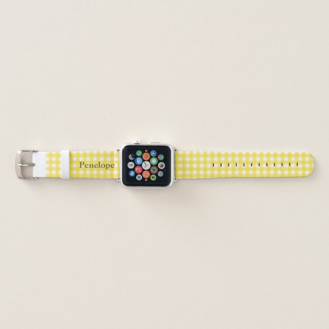 Sunny Yellow Gingham Add Your Name Apple Watch Band (Front)