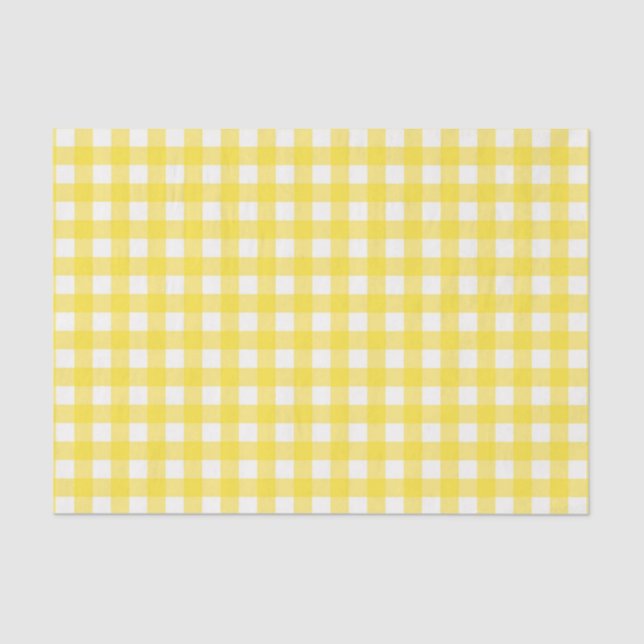 Sunny Yellow Gingham Checked Pattern Tissue Paper (Front)