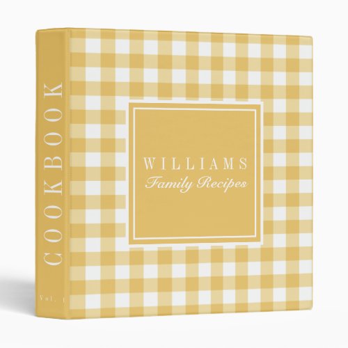 Sunny Yellow Gingham Family Recipe Cookbook 3 Ring Binder