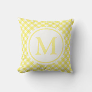 Sunny Yellow Gingham Monogram Outdoor Pillow